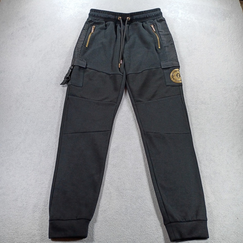 Supply & Demand Mens Cargo Joggers Black Medium Gold Zipper Details